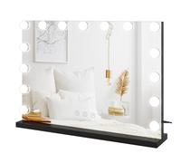 Dripex Miroir Maquillage Hollywood - 15 Ampoules LED, Miroir Coiffeuse Lumineux 3 Modes, Luminosité Réglable, Contrôle Tactile, Port USB, Miroir sur Table/sur Mur 58 x 45cm - Noir
