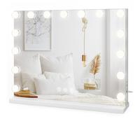 Dripex Miroir Maquillage Hollywood - 15 Ampoules LED, Miroir Coiffeuse Lumineux 3 Modes, Luminosité Réglable, Contrôle Tactile, Port USB, Miroir sur Table/sur Mur 58 x 45cm - Blanc