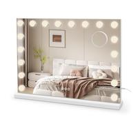 Dripex Miroir Maquillage Hollywood 18 Ampoules LED 80 x 60 cm Miroir Coiffeuse Lumineux Contrôle Tactile Luminosité Réglable sur Table & sur Mur Port Type C et USB - Blanc