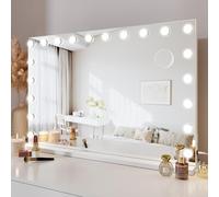 Dripex Miroir Maquillage Hollywood - 20 Ampoules LED, Miroir Coiffeuse Lumineux 3 Modes, Luminosité Réglable, Contrôle Tactile, Port USB, Miroir sur Table/sur Mur 90 x 60 cm - Blanc