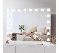 Dripex Miroir Maquillage Hollywood Bluetooth, 18 Ampoules LED 80 x 60 cm, Miroir Coiffeuse Lumineux Contrôle Tactile, Luminosité Réglable, sur Table & sur Mur, Port USB et Type-C - Blanc