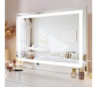Dripex Miroir Maquillage Lumineux 80 x 58cm, Miroir LED Contrôle Tactile, 3 Modes, Luminosité Réglable, Port USB & Type-C, Grossissante Inclues, Miroir de Table et de Mur - Blanc