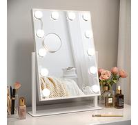 Dripex Miroir Maquillage Lumineux, Miroir LED 12 Lumières Miroir Hollywood Rotation à 360° Miroir Coiffeuse Contrôle Tactile Miroir Lumineux 3 Modes Luminosité Réglable 48 x 36,5 cm - Blanc