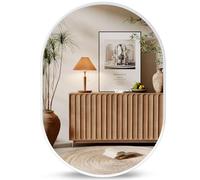 Dripex Miroir Mural 70x50cm, Ovale Miroir de Maquillage avec Cadre en Alliage d'Aluminium, Miroir de Décoration pour Entrée Chambre Salon Salle de Bain-Blanc