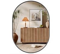 Dripex Miroir Mural 70x50cm, Ovale Miroir de Maquillage avec Cadre en Alliage d'Aluminium, Miroir de Décoration pour Entrée Chambre Salon Salle de Bain-Noir