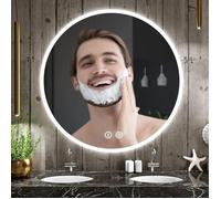 Dripex Miroir Mural Suspendu,Miroir de salle de bain rond avec éclairage,miroir LED avec interrupteur tactile,anti-buée,60x60cm