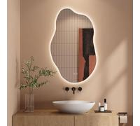 Dripex Miroir Salle de Bain 52 x 85cm, Miroir Asymétrique Salle de Bain avec éclairage LED, Interrupteur Tactile, Lumière Réglable 3 Couleurs, Anti-buée, Mémoire