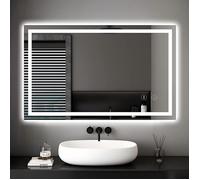 Dripex Miroir Salle de Bain 60x80cm avec 30 Watt Éclairage, Anti-buée, Dimmable&3 Couleurs, Interrupteur Tactile, Antidéflagrant