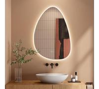 Dripex Miroir Salle de Bain 80 x 55cm, Miroir Asymétrique Salle de Bain avec éclairage LED, Interrupteur Tactile, Lumière Réglable 3 Couleurs, Anti-buée, Mémoire