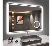 Dripex Miroir Salle de Bain 80x60cm avec 3X Loupe, 45W Miroir Anti-buée avec éclairage, Prise pour Rasoir, Miroir Salle de Bain Dimmable et 3 Couleurs Réglable, IP44 Étanchéité