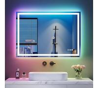 Dripex Miroir Salle de Bain Anti-Buée 70x50cm, 30Watts Miroir LED avec 8 Modes d'éclairage, RGB+Dimmable+3 Couleurs, Fonction Mémoire, lnterrupteur Tactile, Ideal pour Salon de Coiffure