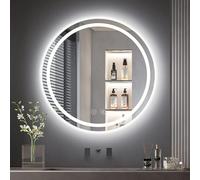 Dripex Miroir Salle de Bain avec Eclairage 50cm, Miroir LED Rond avec Anti-buée, 3 Couleurs Lumière, Dimmable, Fonction Mémoire, HD Verre Trempé, Capteur Tactile, IP44