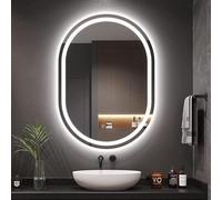 Dripex Miroir Salle de Bain avec Éclairage 50x70cm, Miroir Mural Ovale LED d'Anti-Buée, Dimmable à 3 Couleurs de Lumière, Miroir de Maquillage Réglable avec Éclairage (Dimmable + 3 Couleurs)