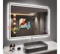 Dripex Miroir Salle de Bain Bluetooth avec éclairage LED 60x80cm, 45W Miroir Lumineux Mural avec Prise pour Rasoir, Interrupteur Tactile, Lumière Réglable 3 Couleurs, Anti-buée, Mémoire
