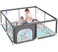 Dripex Parc Bébé Modulable 124x124cm - Parc Enfant Sécurisé pour Bébé qui Rampe ou Marche - Toile Oxford et Maille Respirante avec 2 Anneaux, Gris Foncé