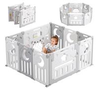 Dripex Parc Bébé Modulable et Pliable avec Porte et Panneau d'Activité, Parcs Enfant Modulable 10 Panneaux Plastique, 113x113x62cm, Facile à Assembler et Transporter en Intérieur/Extérieur, Gris