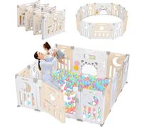 Dripex Parc Bébé Modulable et Pliable avec Porte et Panneau d'Activité, Parcs Enfant Modulable 14 Panneaux Plastique, 150x150x62cm, Facile à Assembler et Transporter en Intérieur/Extérieur, Jaune