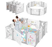 Dripex Parc Bébé Modulable et Pliable avec Porte et Panneau d'Activité, Parcs Enfant Modulable 14 Panneaux Plastique, 150x150x62cm, Facile à Assembler et Transporter en Intérieur/Extérieur, Gris