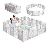 Dripex Parc Bébé Modulable et Pliable avec Porte et Panneau d'Activité, Parcs Enfant Modulable 18 Panneaux Plastique, 190x190x62cm, Facile à Assembler et Transporter en Intérieur/Extérieur, Gris
