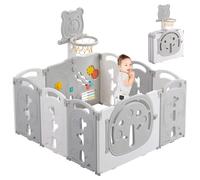 Dripex Parc pliable 113 x 113 cm avec plateau de jeu en plastique, gris