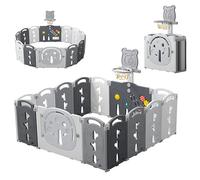 Dripex Parc pliable pour bébé, 153 x 153 cm, avec planche à jouets, en plastique, gris