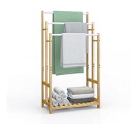 Dripex Porte-serviettes autoportant en bambou - Hauteur : 86 cm - Avec 3 barres en acier inoxydable et étagère - Pour salle de bain, maison - Naturel - 86 x 46 x 24 cm (H x l x P) (86 cm)
