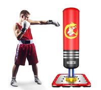 Dripex Sac de Frappe sur Pied Rempli 120 cm Sac de Boxe Adolescent Punching Bag avec 12 Ventouses pour Karaté Taekwondo MMA - Rouge