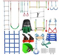 Dripex Slackline Enfant, Slackline 2×15m et Parcours Ninja Enfant Exterieur, Tyrolienne et Parcours Exterieur avec balançoire, échelle d’Escalade, Filet d’Escalade, Adapté aux débutants