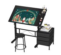 Dripex Table à Dessin Inclinable Bureau à Dessin Réglable avec Tabouret et Casiers Table de Travail Relevable 0°-60° pour Dessinateur Architecte Peintre Ingénieur, Moderne, Noir