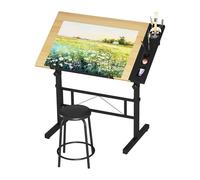 Dripex Table à Dessin Inclinable Bureau à Dessin Réglable avec Tabouret Table de Travail Relevable 0°-60° pour Dessinateur Architecte Peintre Ingénieur, Moderne, Couleur Bois
