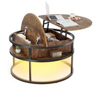 Dripex Table Basse Relevable, 80x80X47cm, Table Basse Ronde Salon avec Rangement Caché, Table Basse Salon Bois avec Cadre Métallique Robuste, Forte Charge Portante