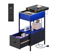 Dripex Table de chevet avec tiroirs et compartiment ouvert, table d'appoint avec prises, 2 ports AC, 2 ports USB, table basse LED plus étroite pour chambre à coucher, salon, 60 x 28 x 63,5 cm, noir