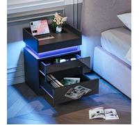 DRIPEX Table de Chevet LED avec deux tiroirs de rangement,Table de Nuit avec faces des tiroirs brillantes,45x34x58cm,Noir
