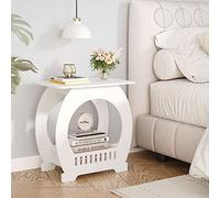 Dripex Table de Chevet, Table de Nuit avec Panier, Table à Café de Petits Espaces, Bout de Canapé, Table de Salon, Chambre à Coucher, Salle de Bains, Balcon, Couloir-Arqué 30x44x46cm-Blanc