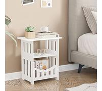 Dripex Table de Chevet, Table de Nuit avec Panier, Table à Café de Petits Espaces, Bout de Canapé, Table de Salon, Chambre à Coucher, Salle de Bains, Balcon, Couloir-Carré 36x24x40cm-Blanc