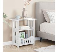 Dripex Table de Chevet, Table de Nuit avec Panier, Table à Café de Petits Espaces, Bout de Canapé, Table de Salon, Chambre à Coucher, Salle de Bains, Balcon, Couloir-Carré 46x30x50cm-Blanc