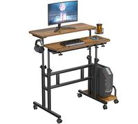 Dripex Table Informatique Bureau d'Ordinateur Portable Hauteur Réglable avec roulettes et Plateau Inclinable 80 x 60 cm Table d'appoint pour la Maison et Le Bureau, Marron Vintage