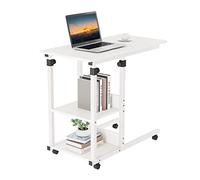 Dripex Table Roulante, Table d'Appoint Mobile Réglable en Hauteur, Table Multiusage avec 4 roulettes et 2 Étagères de Rangement pour Canapé/Lit/Balcon-Blanc
