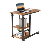 Dripex Table Roulante, Table d'Appoint Mobile Réglable en Hauteur, Table Multiusage avec 4 roulettes et 3 Étagères de Rangement pour Canapé/Lit/Balcon-Noyer