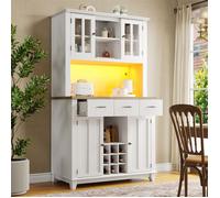 DRIPEX Vitrine avec éclairage LED,Vaisselier Vitrine avec étagères de rangement et casier à vin,106×40×179.5cm,Blanc