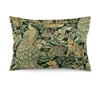 Dripglw Housse de coussin décorative en velours, motif animaux de la forêt verte, paons, renard, lièvre William Morris, 30,5 x 50,8 cm, décoration d'intérieur, salon, housse de coussin pour lit,