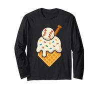 Dripping Ice Cream Baseball Home Plate Cute Sports Lover Manche Longue