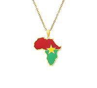 Dripping Oil Afrique Carte Pendentif Collier - Burkina Faso Carte Drapeau Charme Clavicule Chaîne Patriotique Ethnique Couple Chandail Chaîne Bijoux Pour Hommes Et Femmes Hip Hop Cadeau,Or