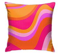 DRISSA Housse de coussin décorative en motif abstrait ondes tourbillonnantes roses et oranges rétro années 70, taie d’oreiller jetable carrée de 45 x 45 cm pour décoration intérieure, canapé, salon