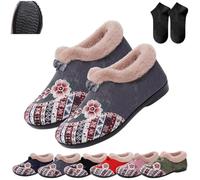Dritnow Boots,Women’s Warm Cozy Floral Embroidered Winter Cotton Shoes,Non-Slip Soft-Soled Fur Lined Slip-on Loafer (Gray, Adult, Adulte, Femme, 43, Numérique, Système Taille Chaussures EU, Moyen)