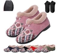 Dritnow Boots,Women’s Warm Cozy Floral Embroidered Winter Cotton Shoes,Non-Slip Soft-Soled Fur Lined Slip-on Loafer (Pink, Adult, Adulte, Femme, 41, Numérique, Système Taille Chaussures EU, Moyen)
