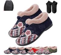Dritnow Boots,Women’s Warm Cozy Floral Embroidered Winter Cotton Shoes,Non-Slip Soft-Soled Fur Lined Slip-on Loafer (Blue, Adult, Adulte, Femme, 40, Numérique, Système Taille Chaussures EU, Moyen)