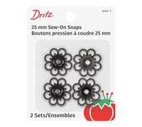 Dritz Boutons-pression à coudre avec motif floral, noir, taille 25 mm