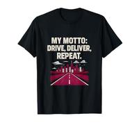 Drive Deliver Repeat Trucker Open Road City Skyline T-Shirt