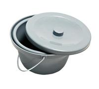 Seau pour chaise percée avec couvercle et étrier de maintien